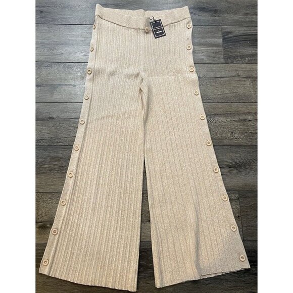 NWT Revlove x Michael Castello Kalina Pants Sweater Side Button Tan XL New - Picture 1 of 6